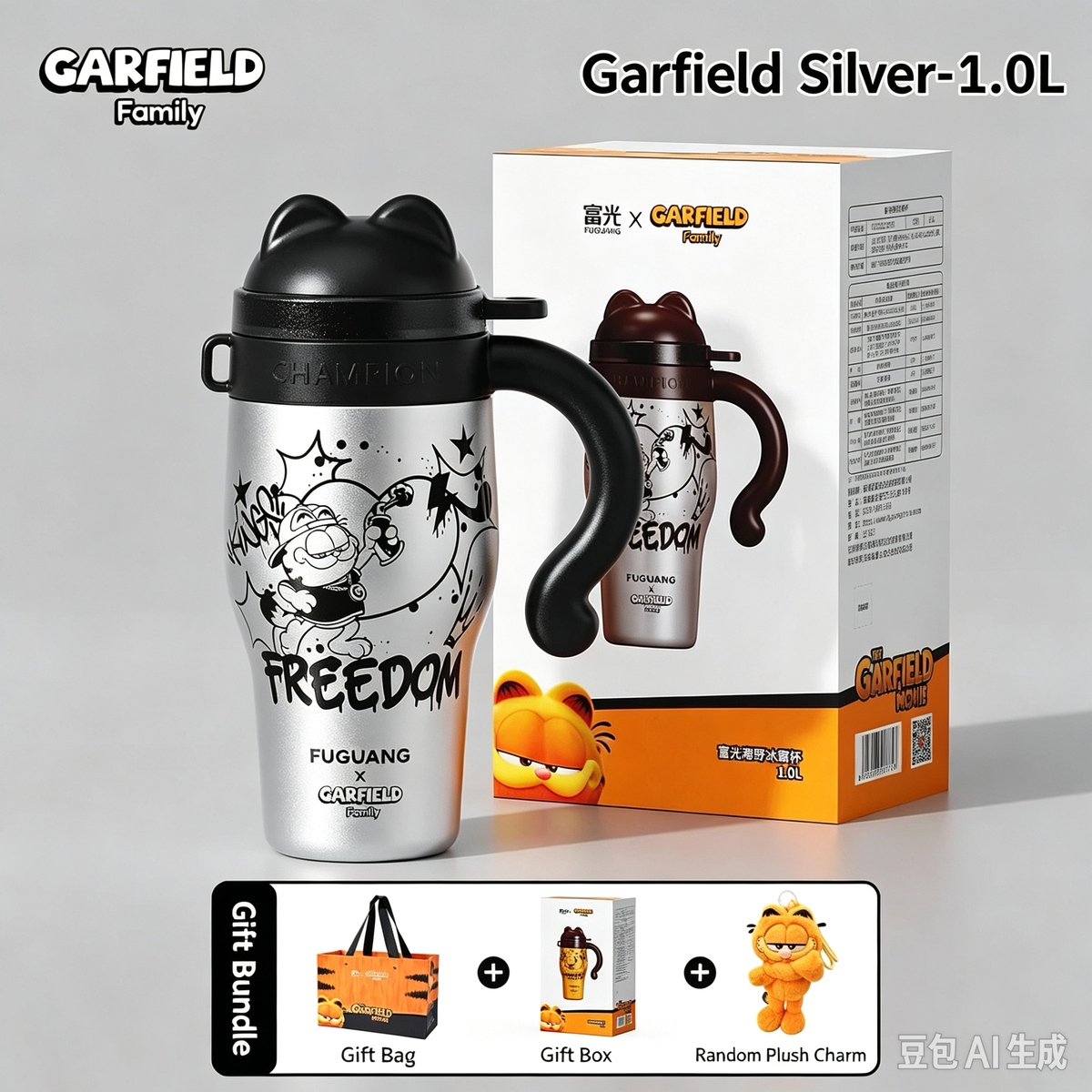 Garfield Silver 1L Stainless Steel Tumbler Gift Bundle