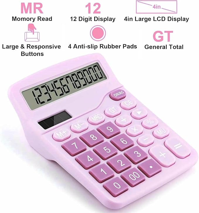 Office Desk Calculator, Cute Calculator for Kids, Basic Calculators Desktop, Dual Power Simple Financial Calculator with Big Button Large Display for Office Home and School (Purple)