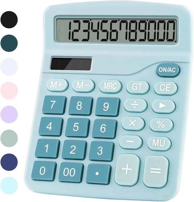 Office Desk Calculator, Cute Calculator for Kids, Basic Calculators Desktop, Dual Power Simple Financial Calculator with Big Button Large Display for Office Home and School (Blue)