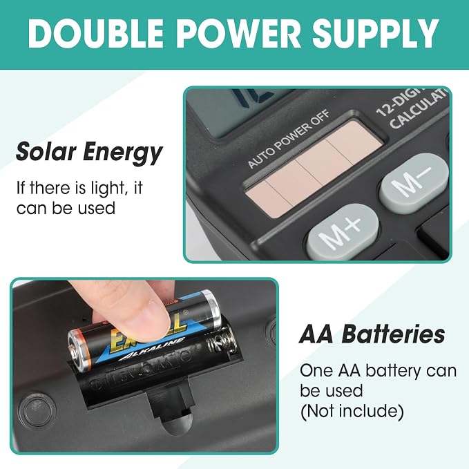 2 Pack Calculator Bulk, 12 Digits Calculators Desktop with Large LCD Display and Sensitive Butto, Solar and Battery Dual Power, Desk Calculator