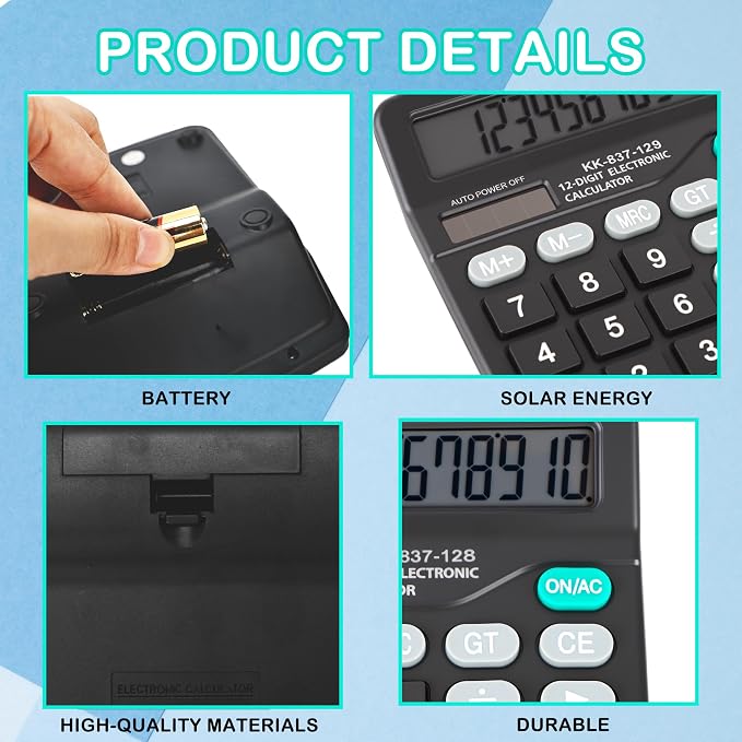 10 Pack Desktop Calculator 12 Digits Calculators with Large LCD Display Electronic Calculator Dual Power for Students Office School Home